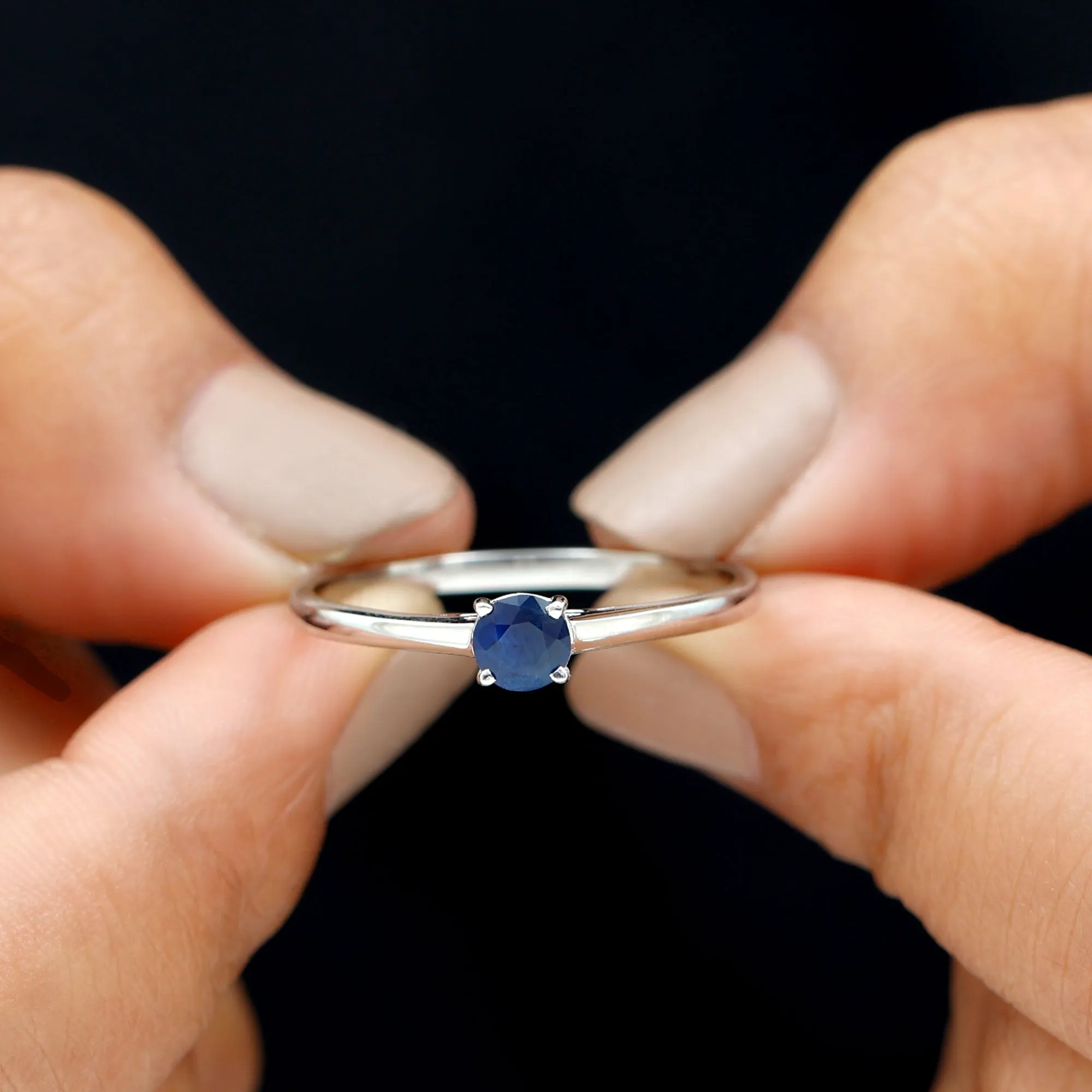 Natural Blue Sapphire Solitaire Ring in Basket Setting