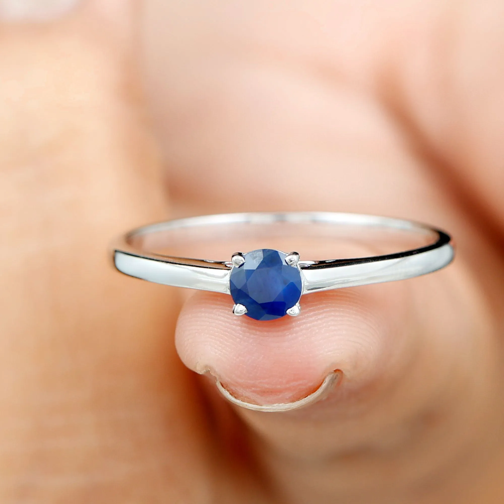 Natural Blue Sapphire Solitaire Ring in Basket Setting