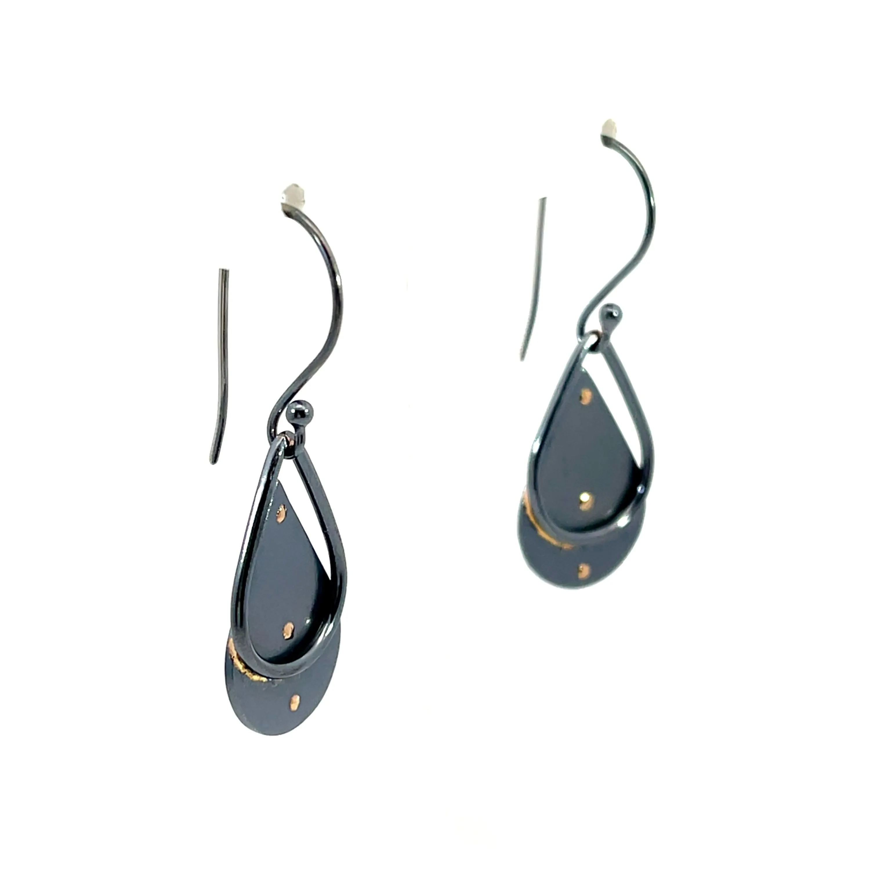 Oxidized Sterling Silver and 14k Yellow Gold Teardrop Dangle Earrings