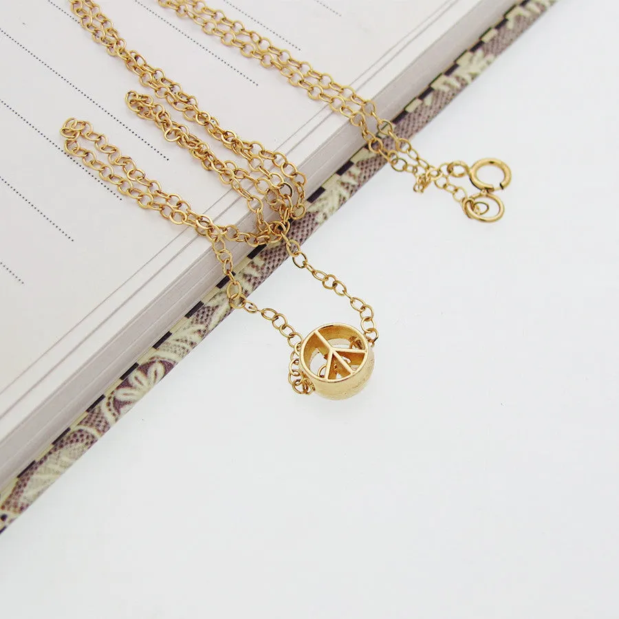 Peace Symbol Gold Choker Necklace