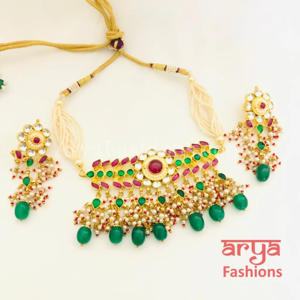 Rajwadi Pacchi Kundan Ruby Choker/ Emerald Choker