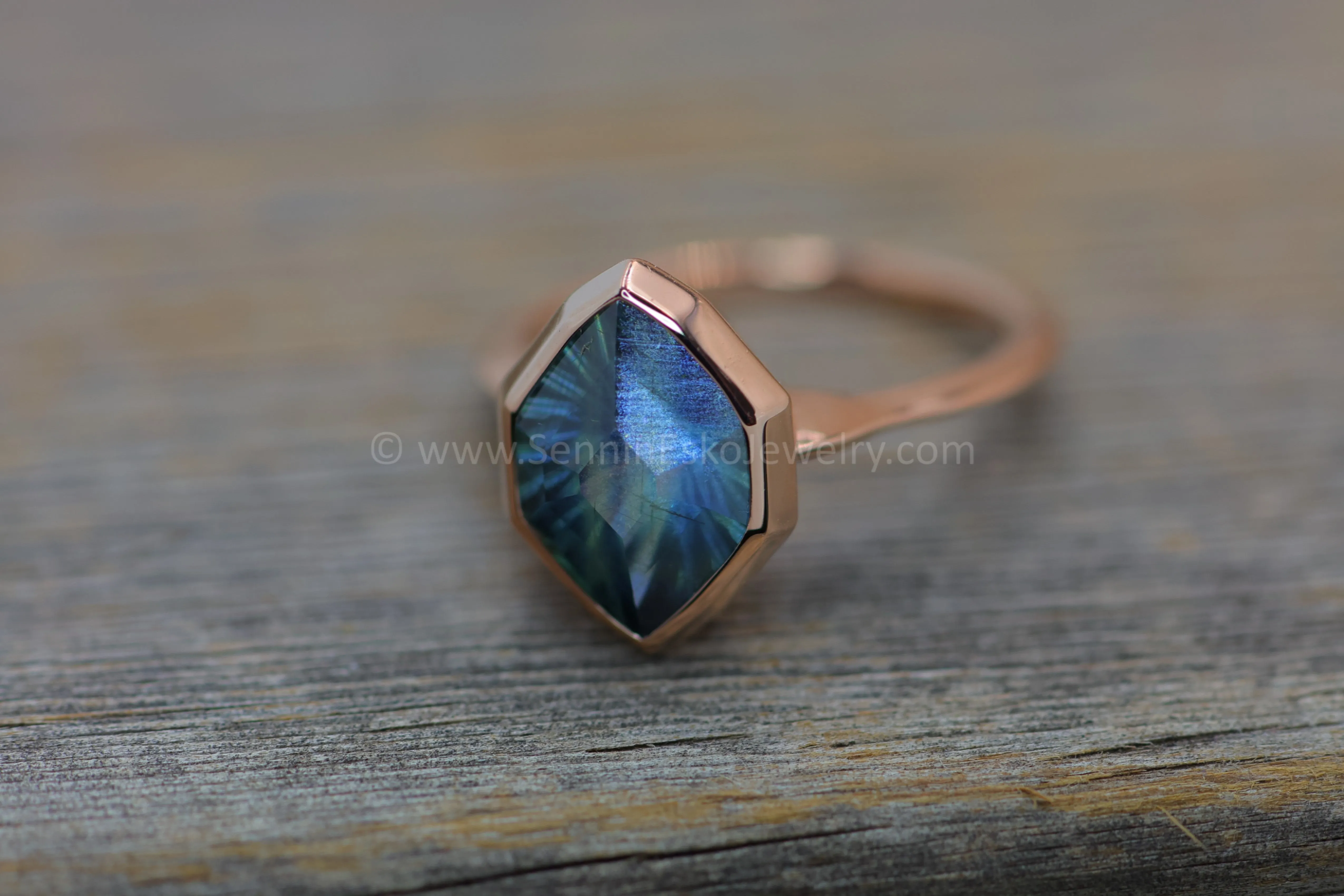 READY TO SHIP 4.6 Carat Meditative Sapphire Rose Gold Bezel Ring - Size 6.5