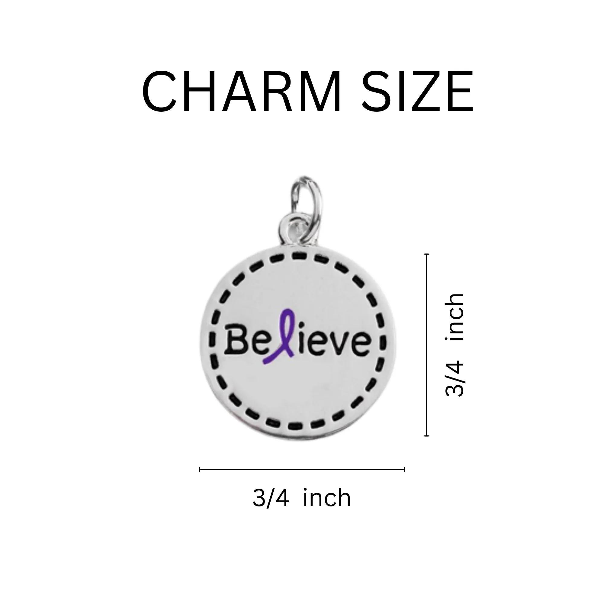 Round Believe Charm Purple Ribbon Link Style Chunky Bracelets