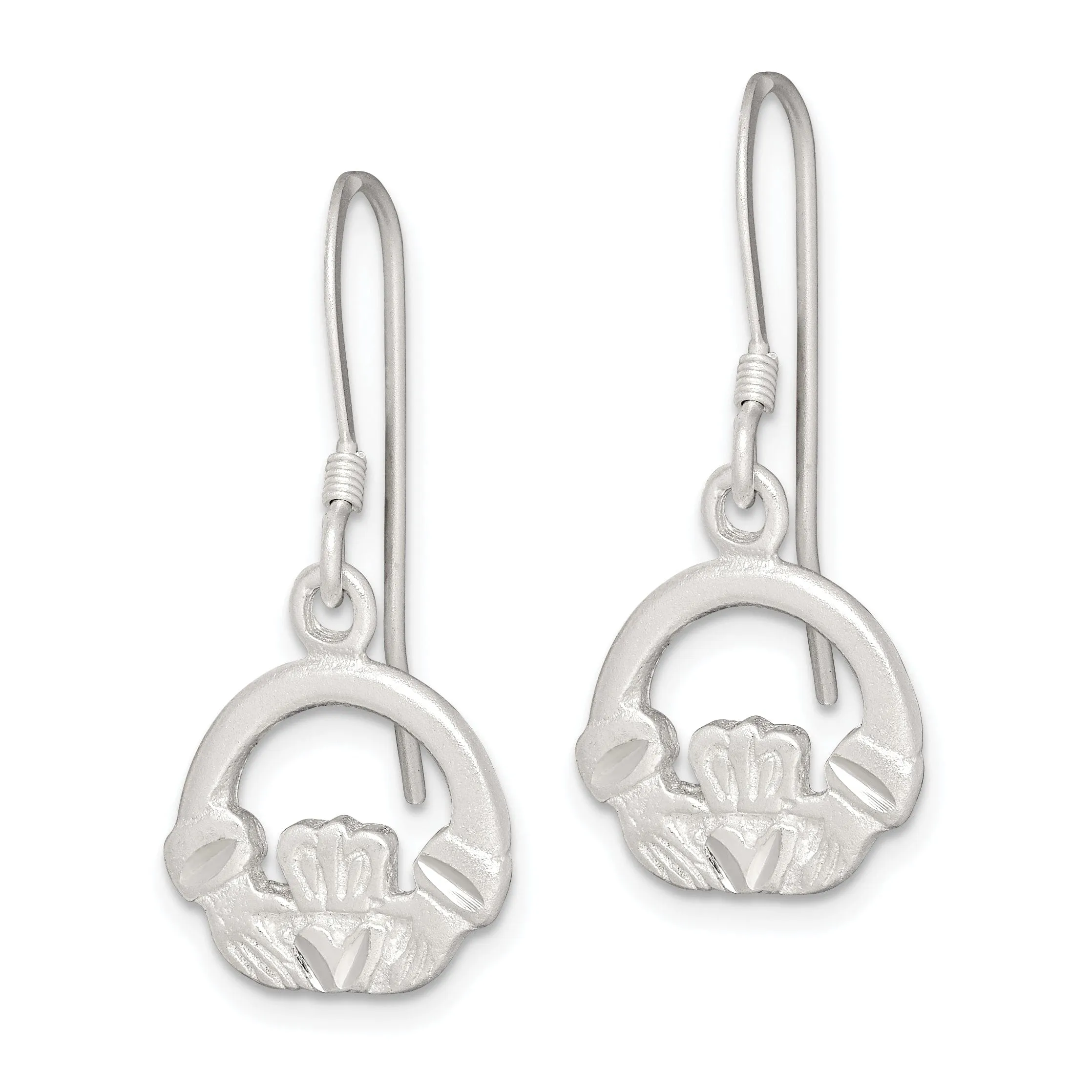 Silver Diamond Cut Claddagh Dangle Earrings