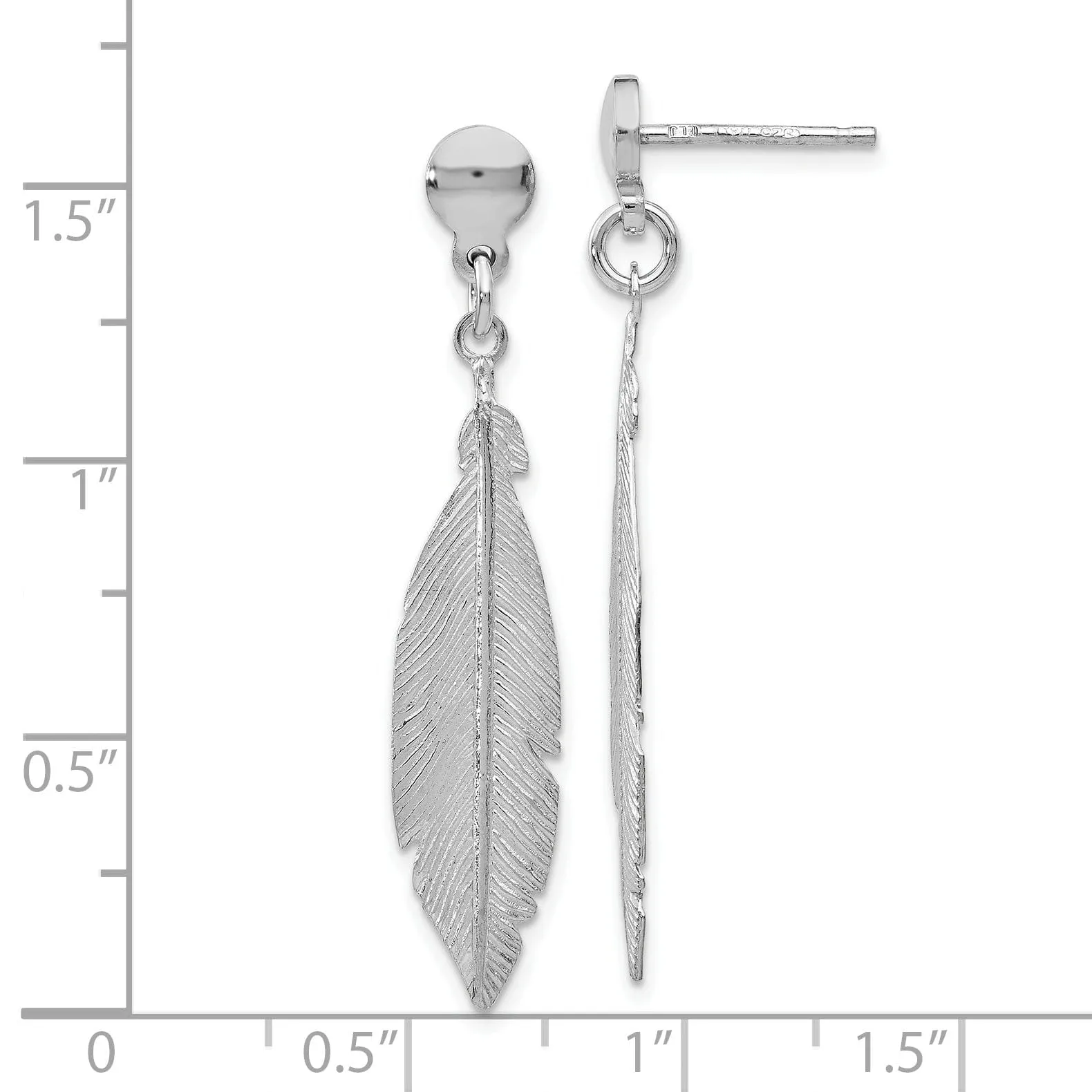 Silver Rhodium-plated Leaf Post Dangle Earrings