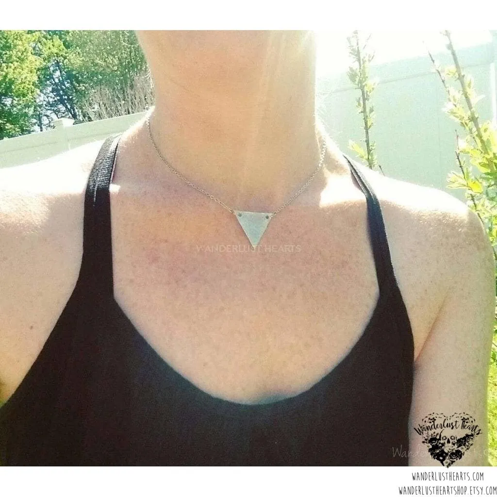 Silver textured triangle necklace