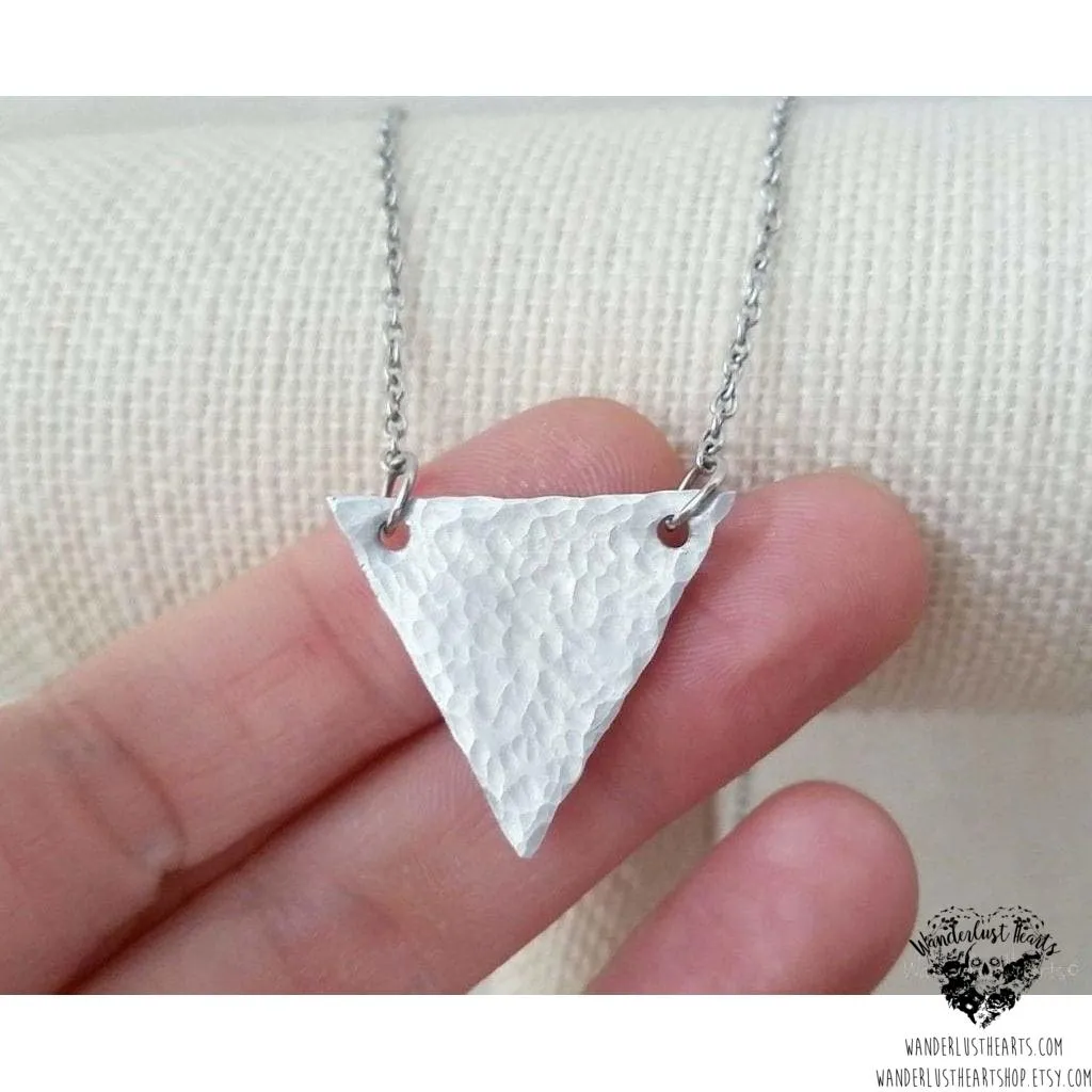 Silver textured triangle necklace