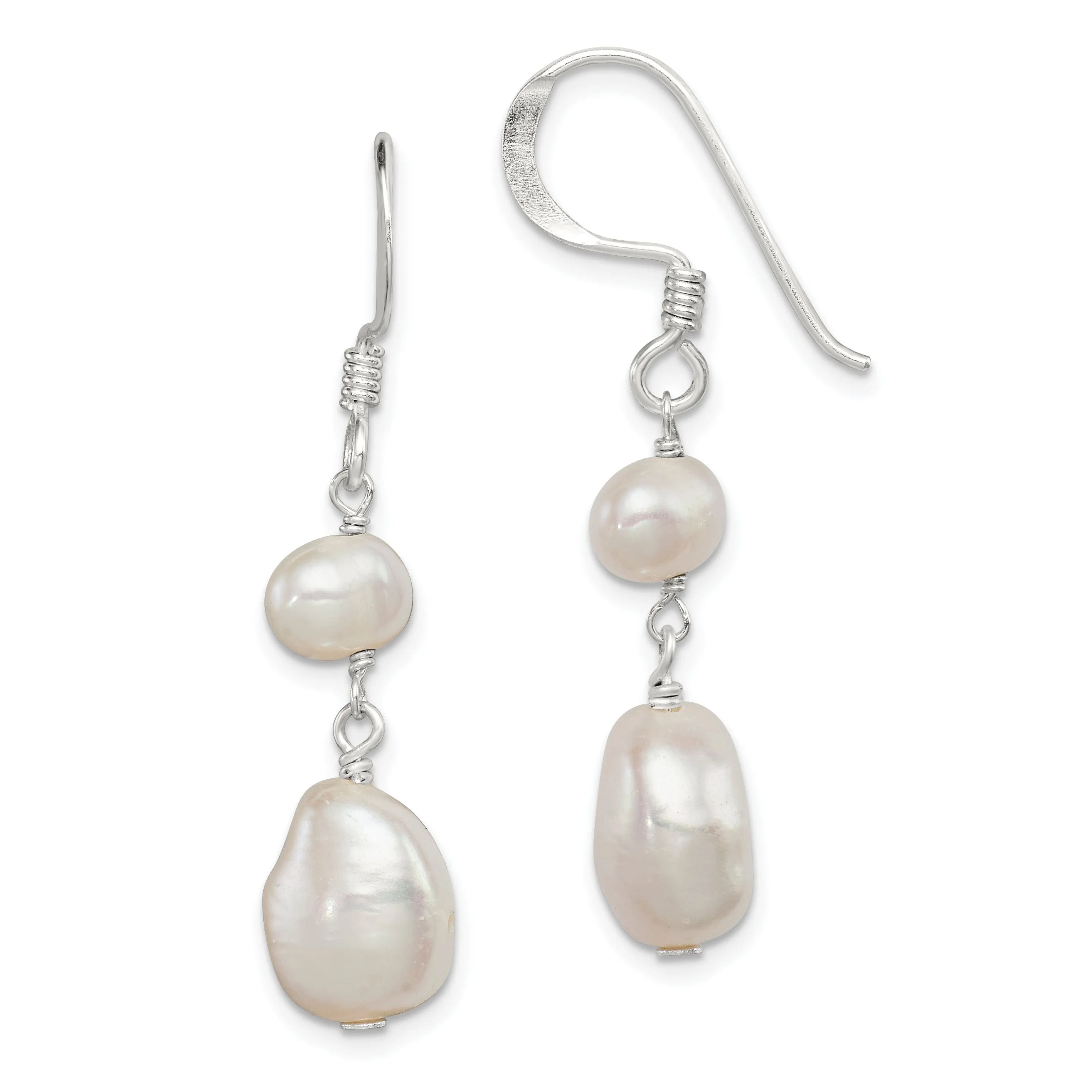 Silver White Fresh Water Pearl Dangle Earrings