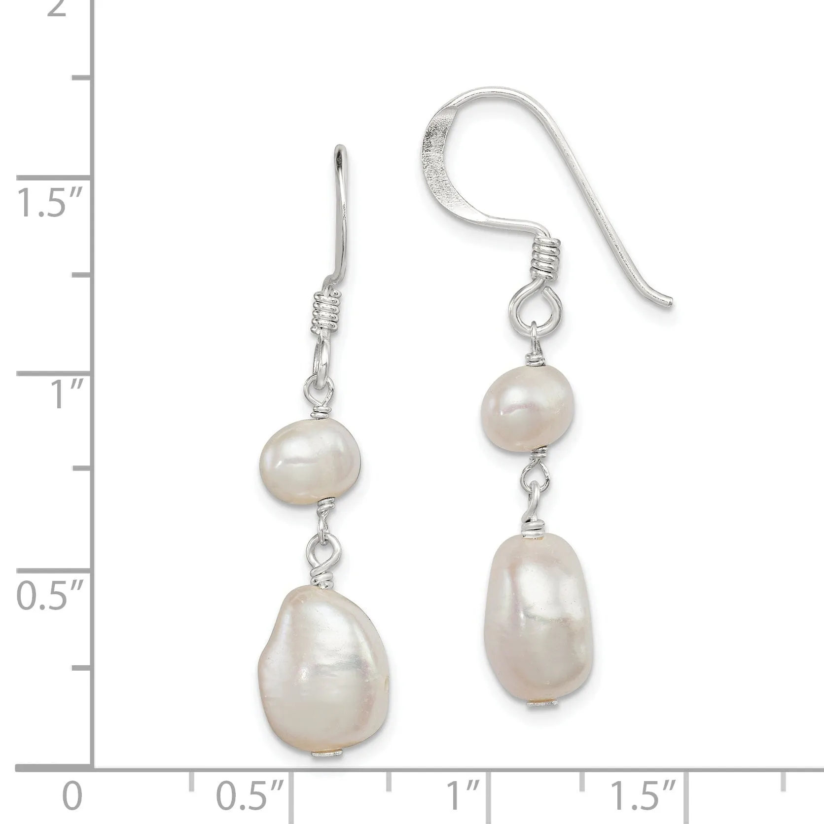 Silver White Fresh Water Pearl Dangle Earrings