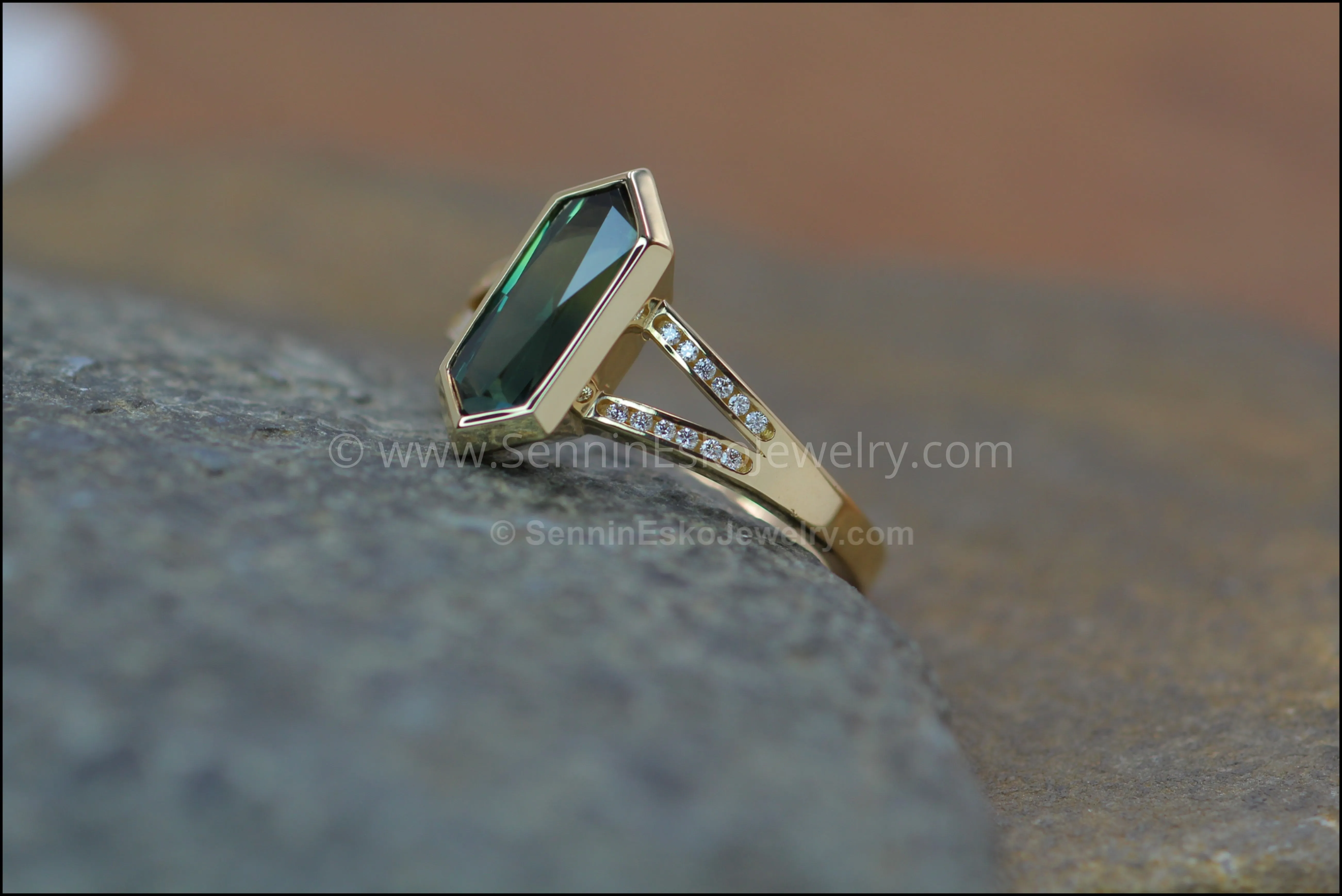 Split Shank Bezel Ring With Diamond Accents - Depicted with a Parti Sapphire (Setting Only, Center Stone Sold Separately)