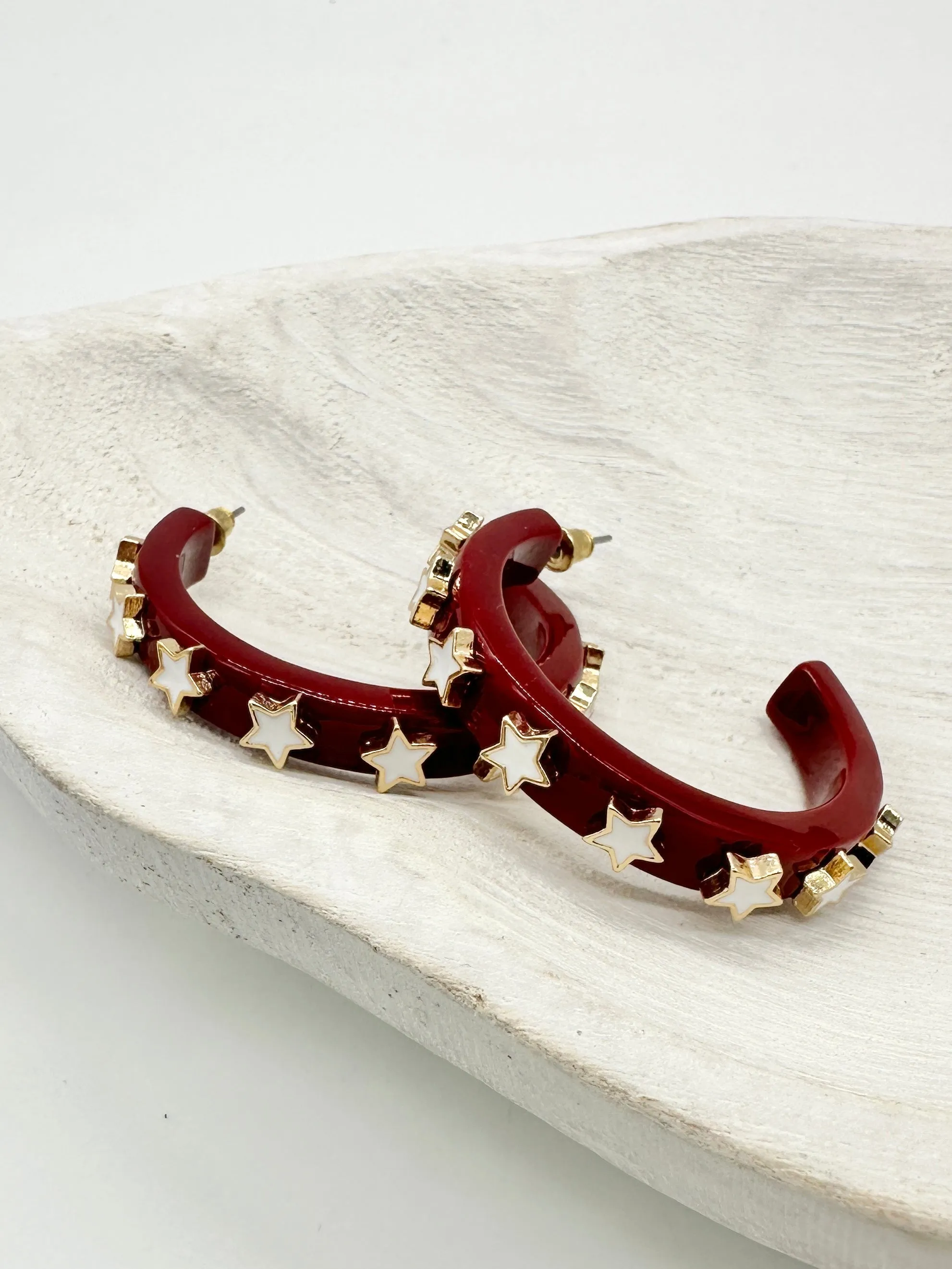 Star Maroon Hoop Earrings