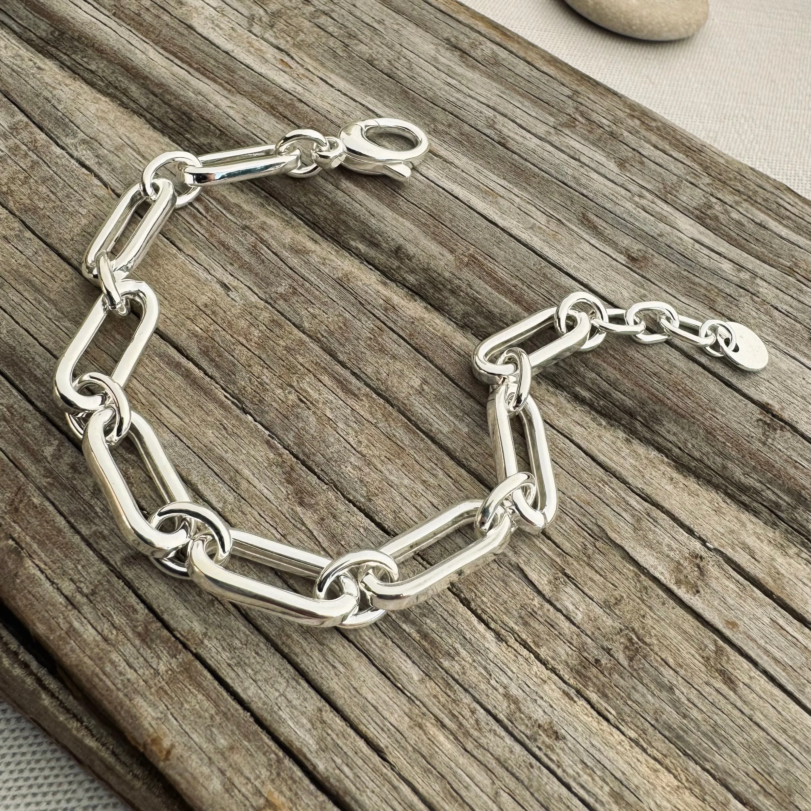 Sterling Silver Large Link Bracelet 7” adj to 8”