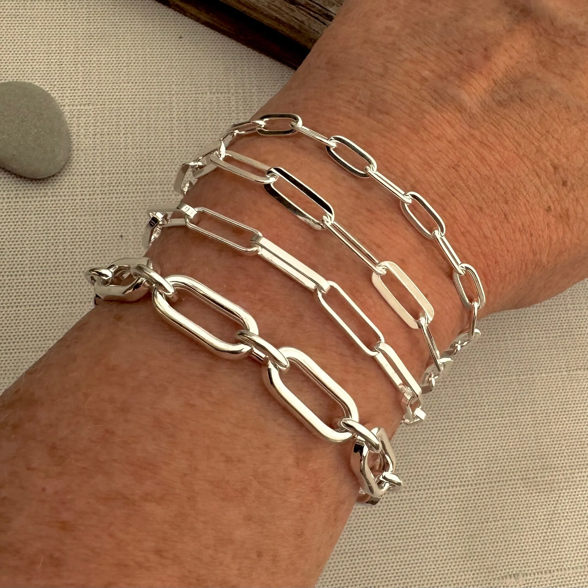 Sterling Silver Large Link Bracelet 7” adj to 8”