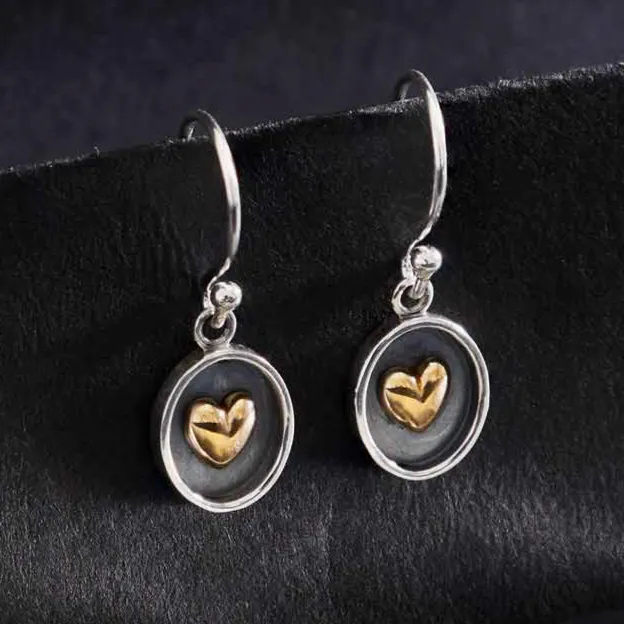 Sterling Silver Shadowbox With Bronze Heart Earrings