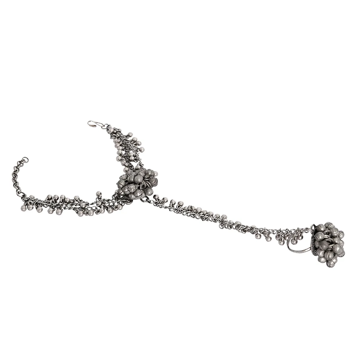 Teejh Bhavini Silver Oxidised Ghungroo Haath Phool