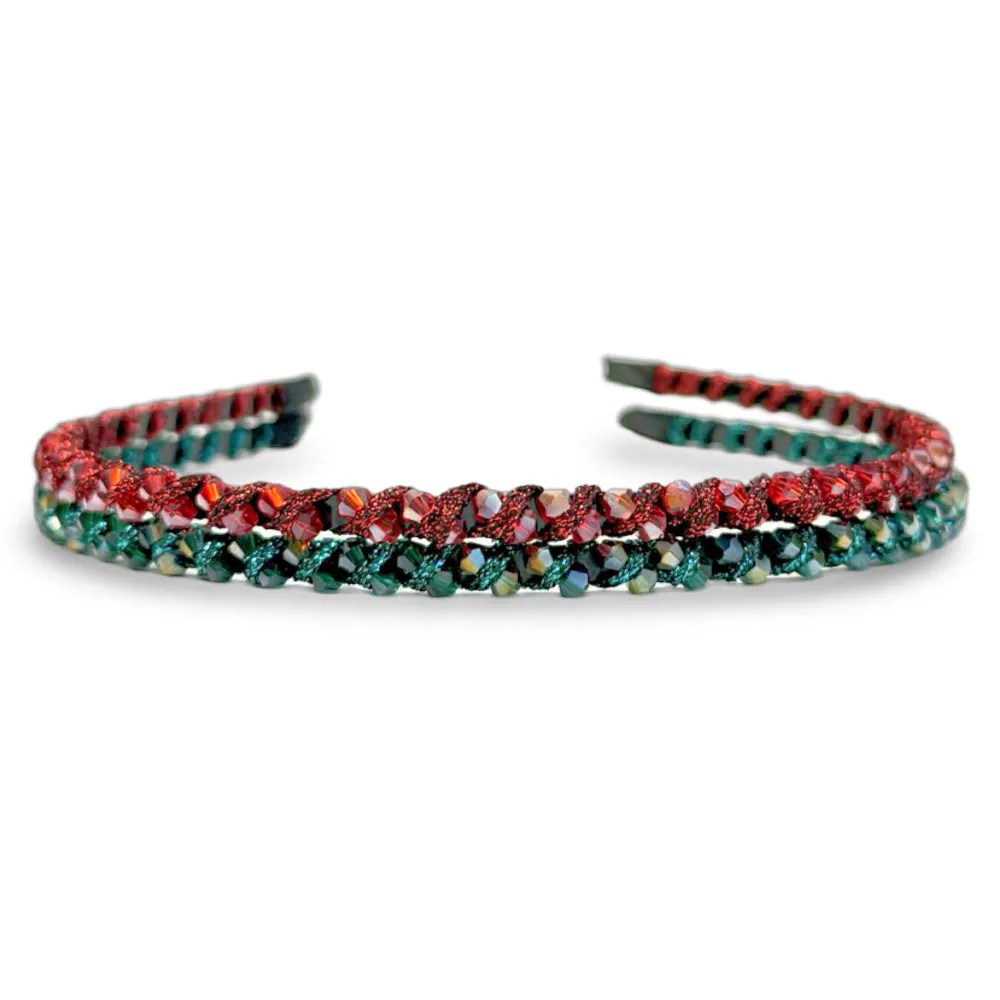 Thin Beaded Headband Set - Red   Green