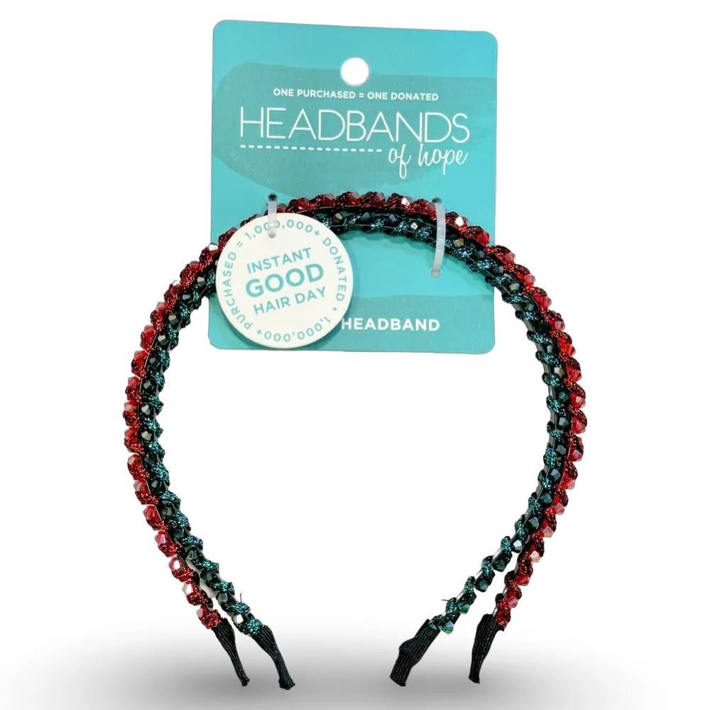 Thin Beaded Headband Set - Red   Green