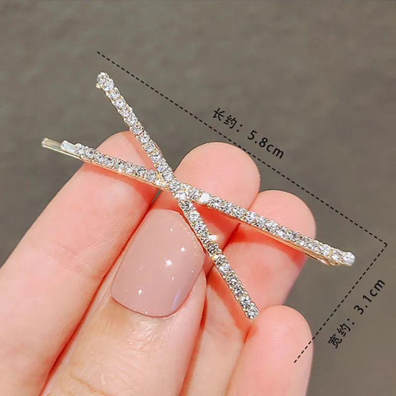 Two Piece Crystal Cross Hairpins