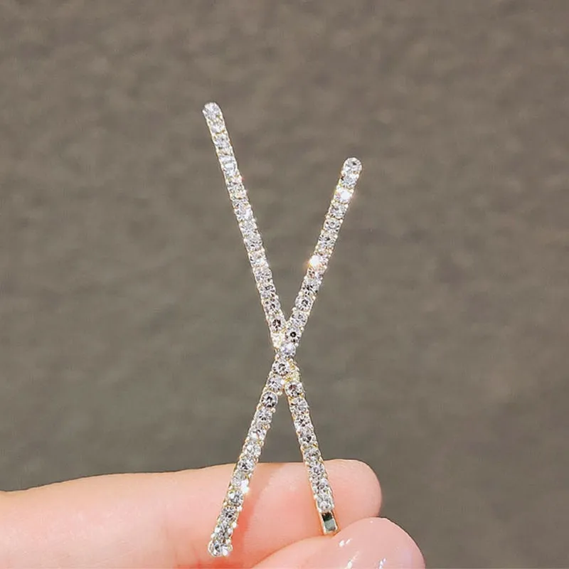 Two Piece Crystal Cross Hairpins