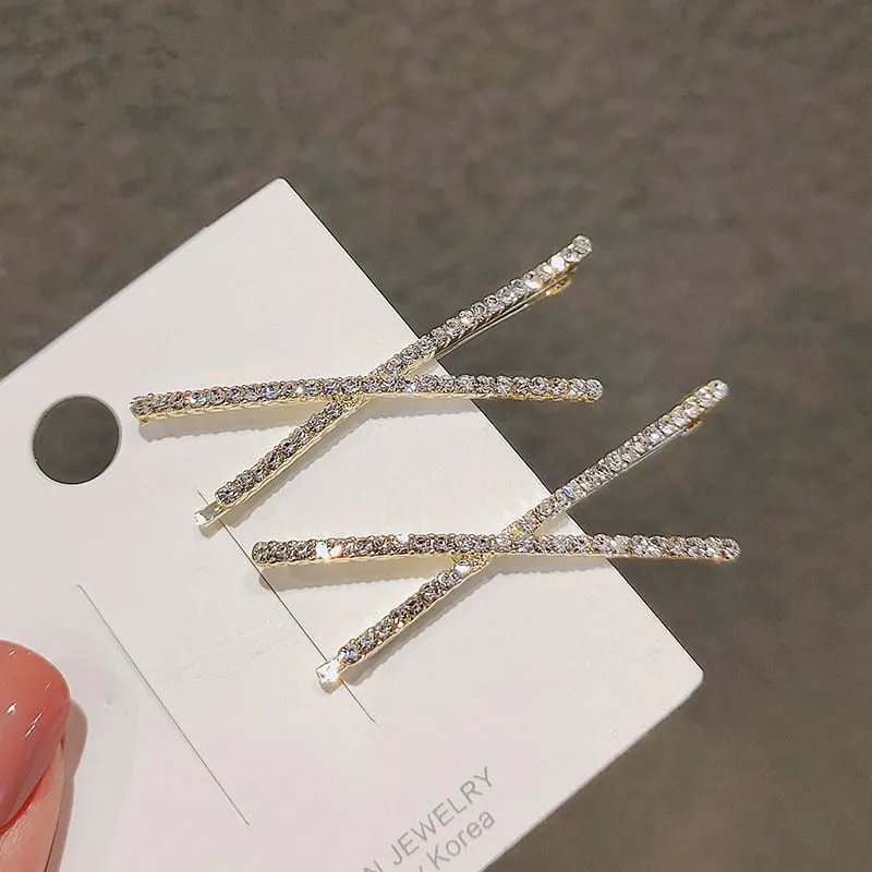 Two Piece Crystal Cross Hairpins