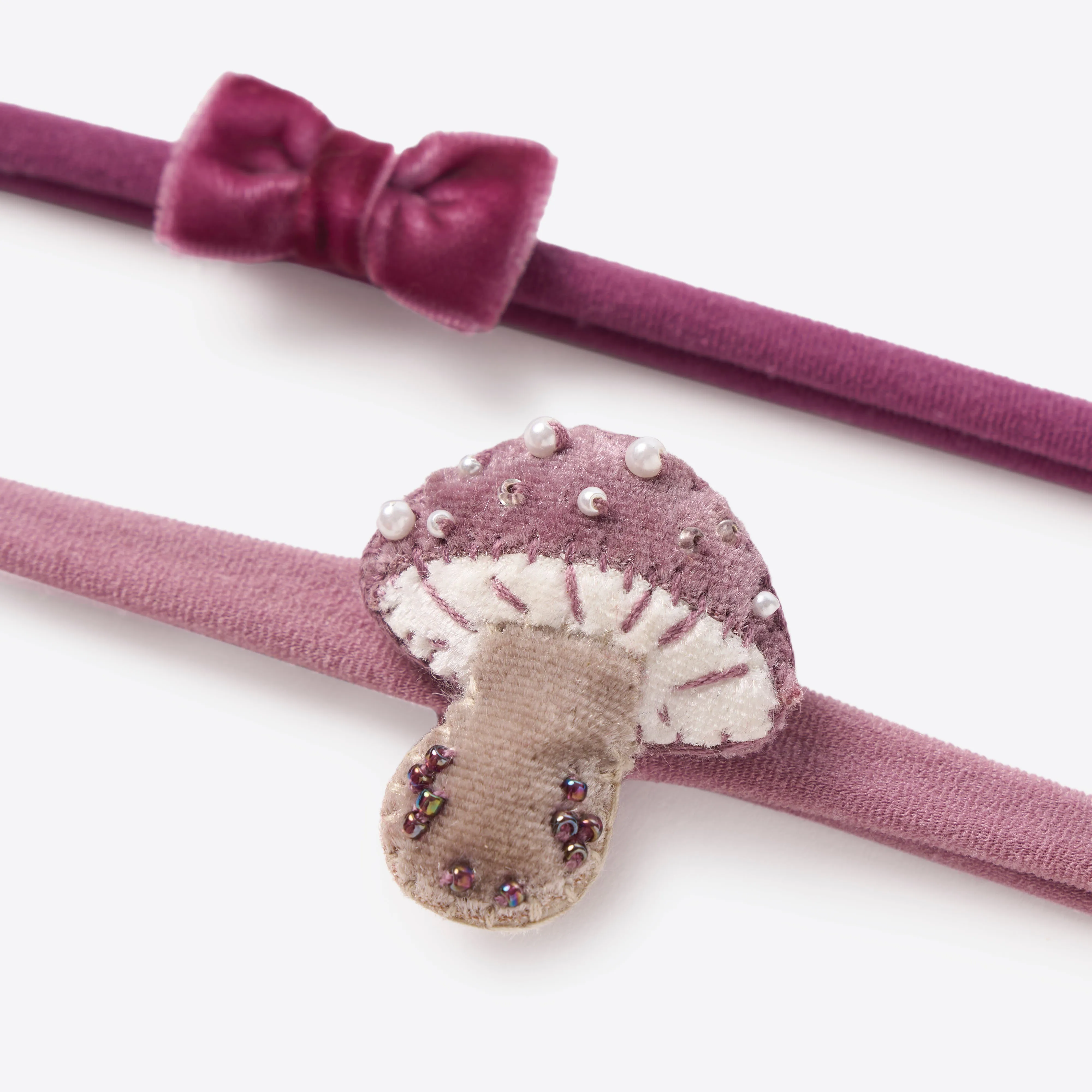 Velvet Bow   Mushroom Headband Set