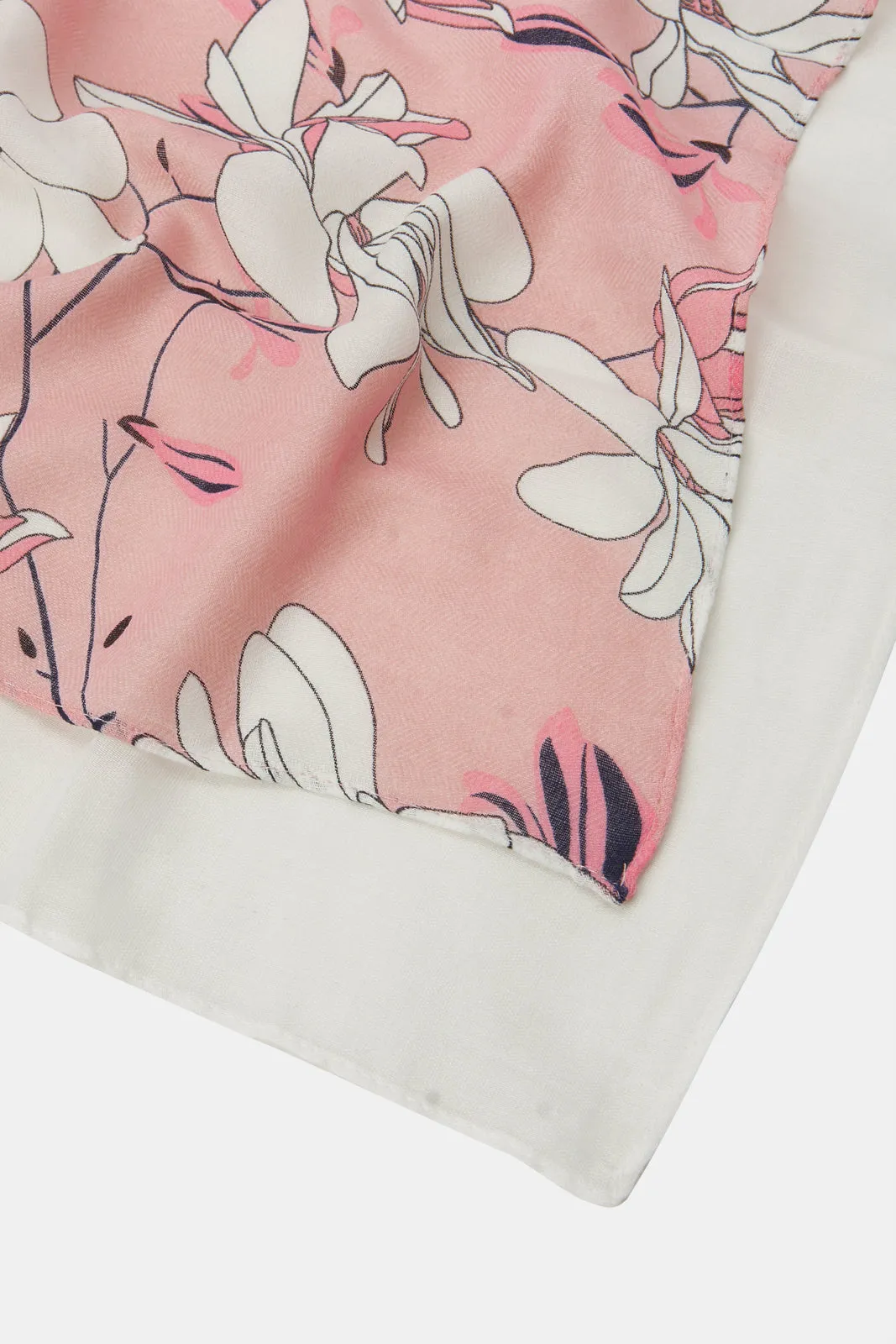 Women Pink And White Solid And Printed Pashmina Scarf (Pack of 2)