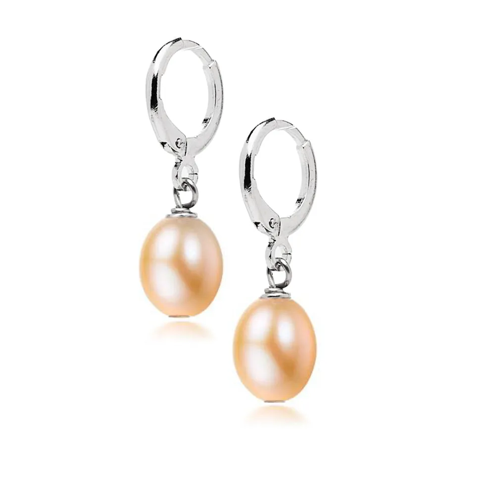 Women's Pearl Drop Earrings 8-9mm Colour: Black | White | Grey | Pink