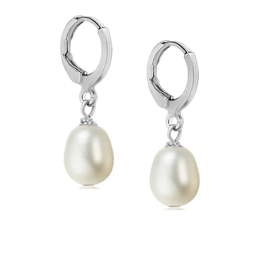 Women's Pearl Drop Earrings 8-9mm Colour: Black | White | Grey | Pink