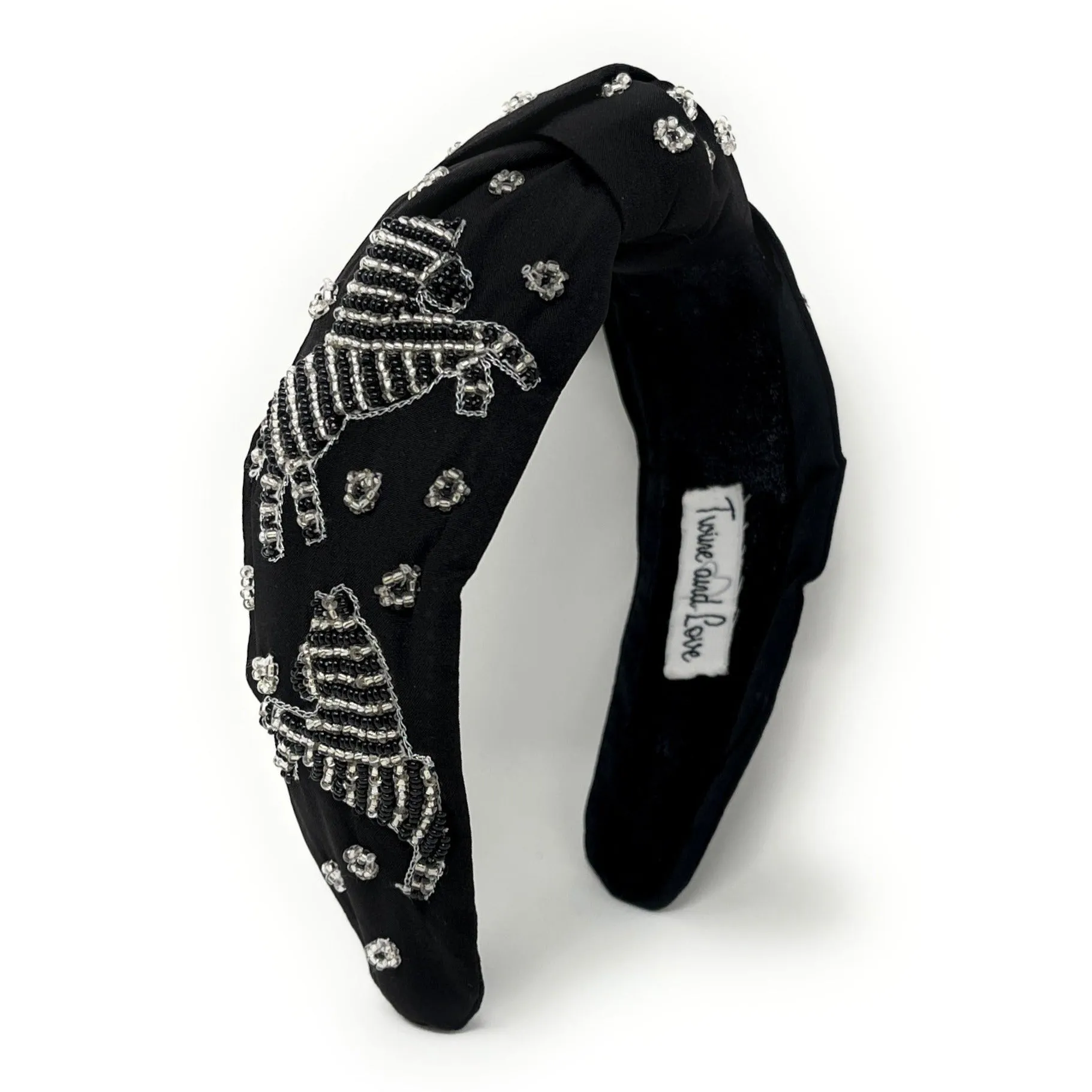 Zebra Hand Beaded Knot Headband